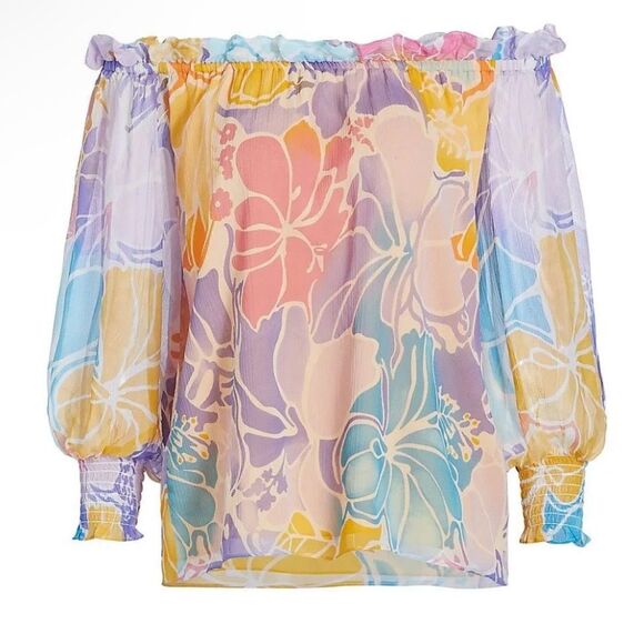 Ramy Brook Addison Floral Off the Shoulder Boxy Loose 100% Silk Top Size Small - Picture 4 of 14